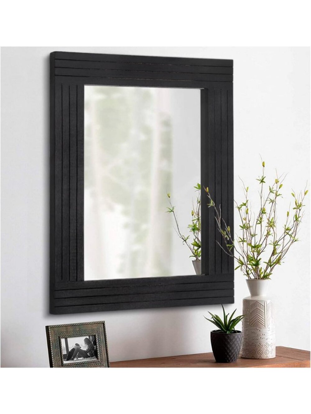 Large Vintage Rustic Wood Framed Wall Mirror - Antique Farmhouse Decor for Home